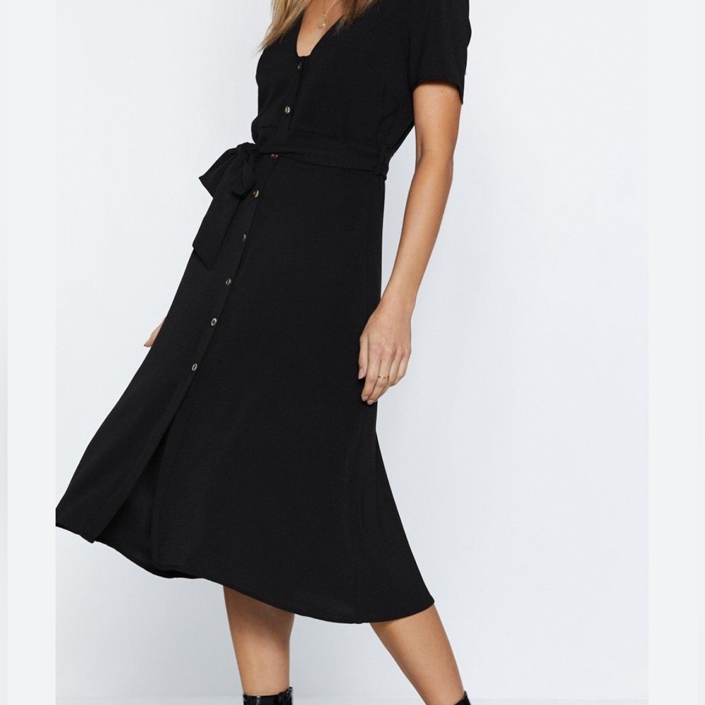 Boho black button down dress